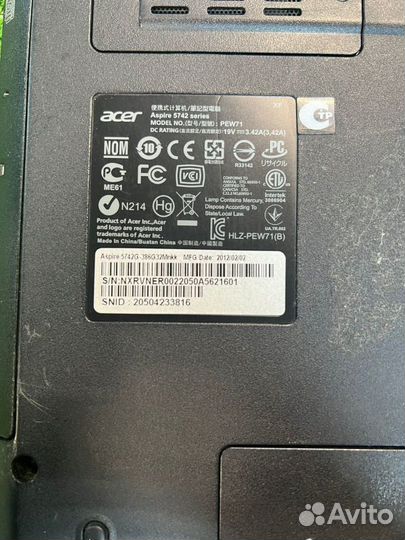 Ноутбук Acer Aspire 5742 series. Model PEW71