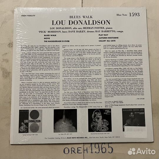 Lou Donaldson – Blues Walk (LP, Mono). 2002, US, B