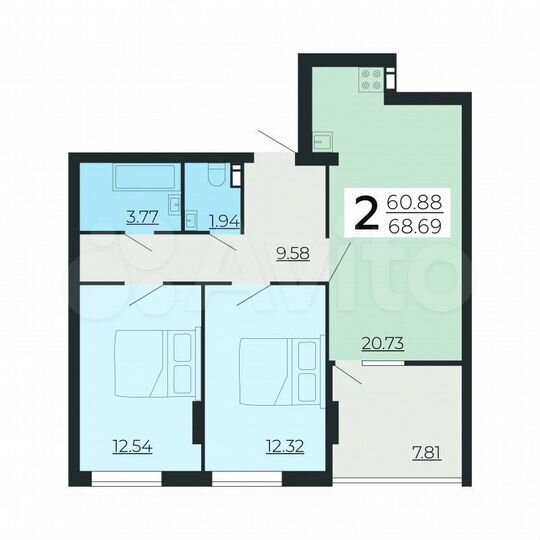 2-к. квартира, 68,7 м², 8/24 эт.