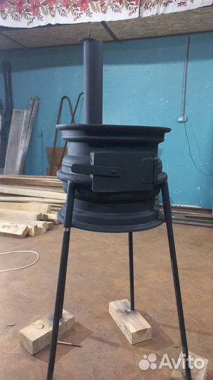 Печь для казана с трубой из дисков