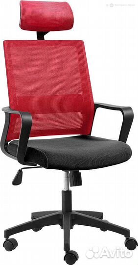 Кресло офисное Бит Ткань-черная/Сетка-красная