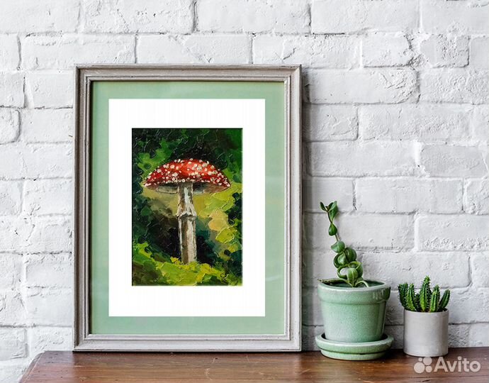 Картина маслом с Мухомором Лес Грибы Мухомор