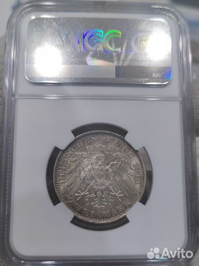 2 марки 1913 г. Вильгельм II. Слаб NGC MS65