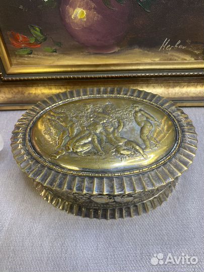 Старинная шкатулка Путти серебрение Германия