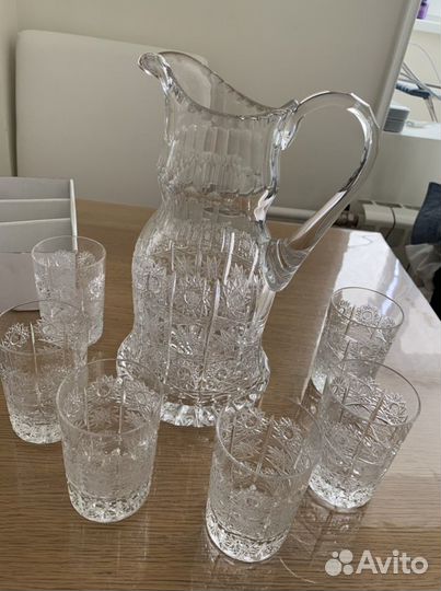Чешский хрусталь. Кувшин и 6 стаканов