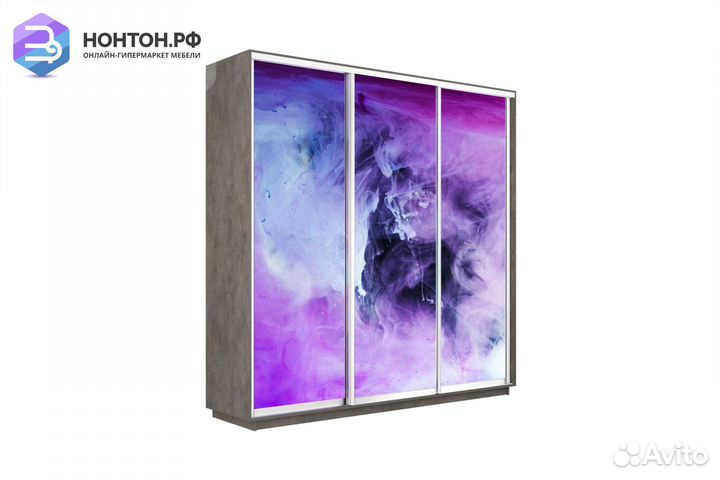 Шкаф-купе 3-х дверный Нонтон фото №1011 / бетон