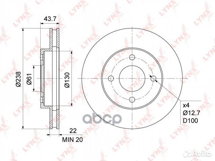 Диск тормозной передний (238x22) nissan Micra(K