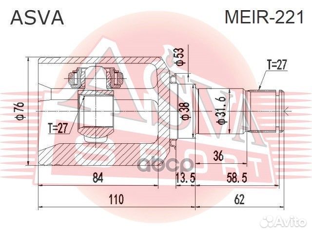Шрус внутренний правый 27X38X27 meir221 asva