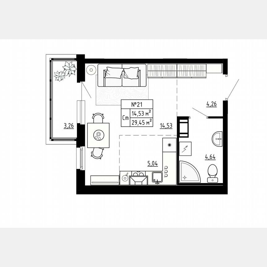 Квартира-студия, 29,5 м², 3/4 эт.