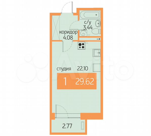 Апартаменты-студия, 29,6 м², 9/9 эт.