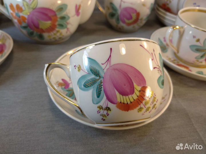 Сервиз чайный Вербилки цветы роспись дфз