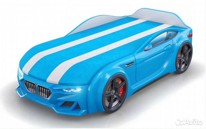 Кровать машинка с матрасом и фарами Новая