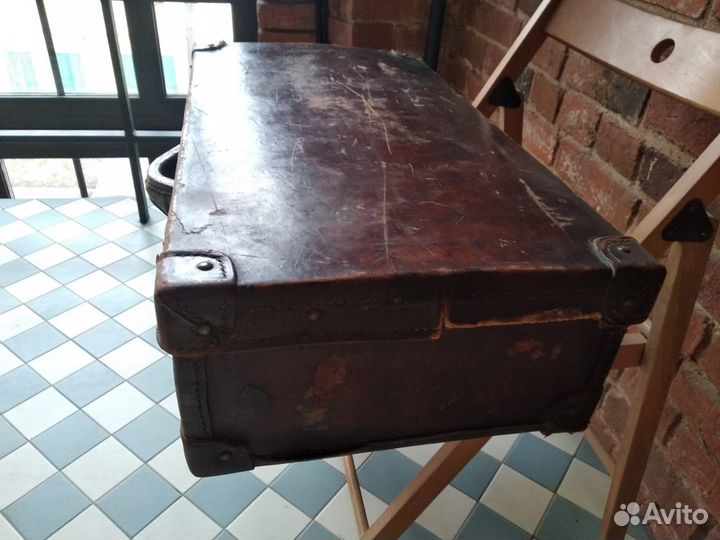 Американский кожаный старинный чемодан 40-50х