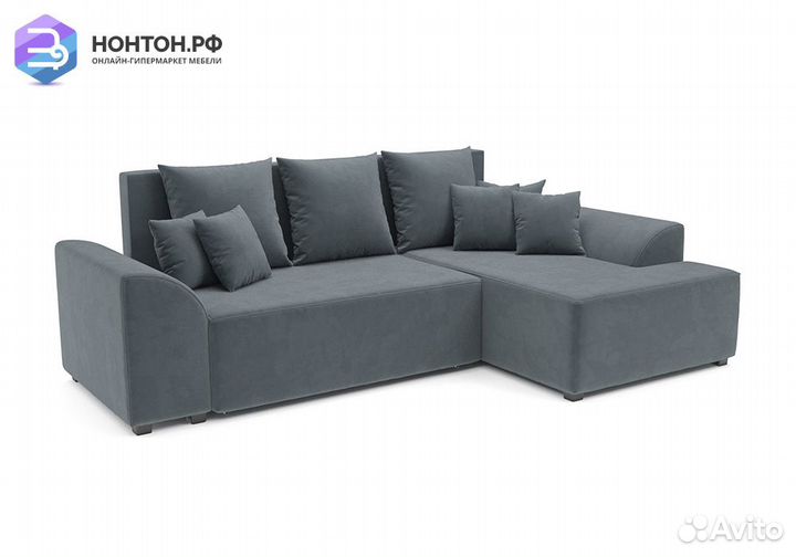 Угловой диван еврокнижка Каскад велюр серо-синий