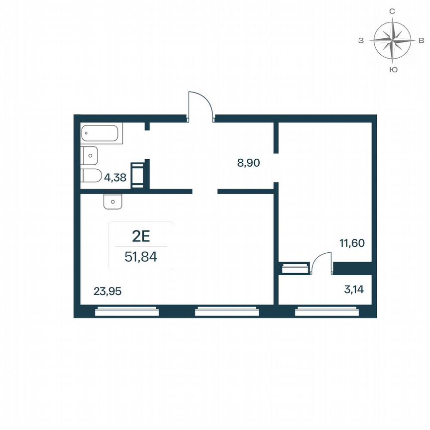 1-к. квартира, 51,6 м², 6/10 эт.