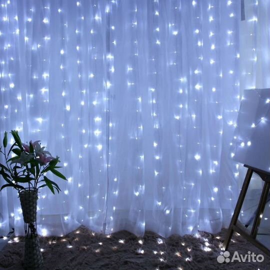 Гирлянда штора занавес 1,5х1,5 / 2х2 / 2х3 / 3х3