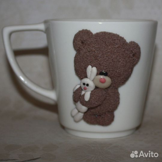 Кружка ручной работы подарочная Мишка с зайкой