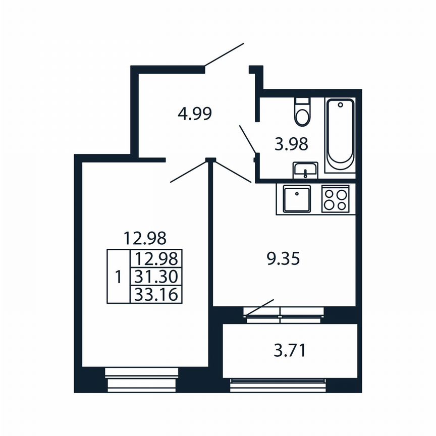 1-к. квартира, 35 м², 3/12 эт.