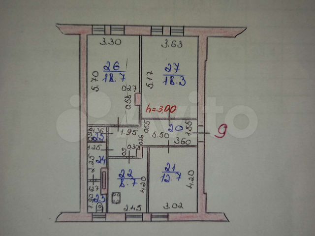 Комната 18,3 м² в 3-к., 1/2 эт.