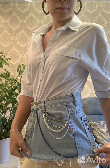 Дизайнерский джинсовый пояс-баска двухсторонний