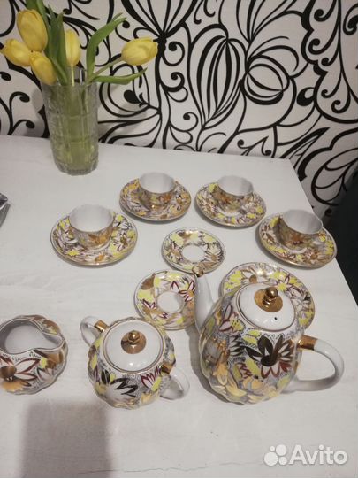 Чайный, кофейный,сервиз лфз, Золотые ромашки 