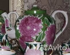 Крышка фарфоровая от чайника Дулево Георгин Астры