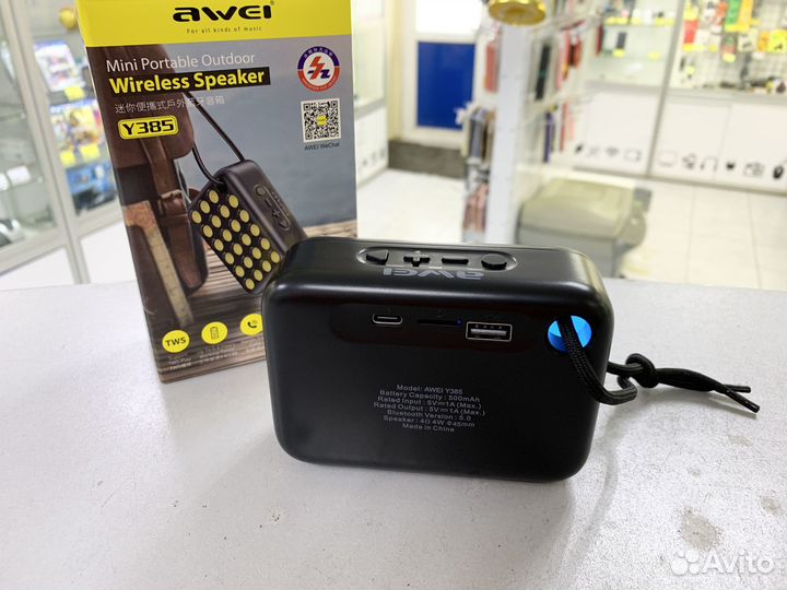 Колонка Awei Y385 (Bluetooth 5.0) черный/желтый