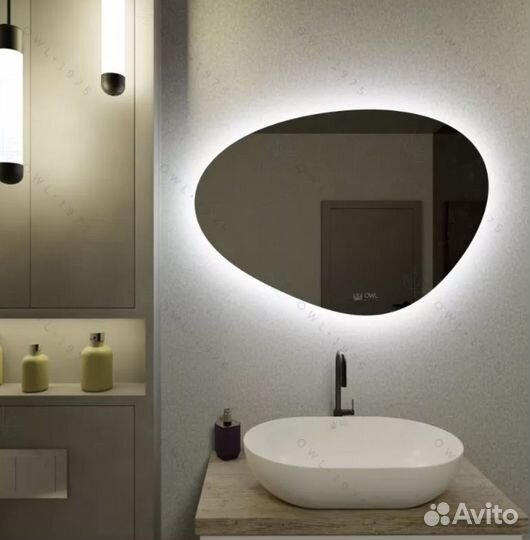 Зеркало с подсветкой ассиметричное камень