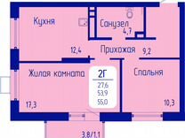 2-к. квартира, 55 м², 2/21 эт.