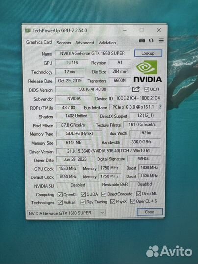 GTX 1660Super 6GB palit Gaming PRO