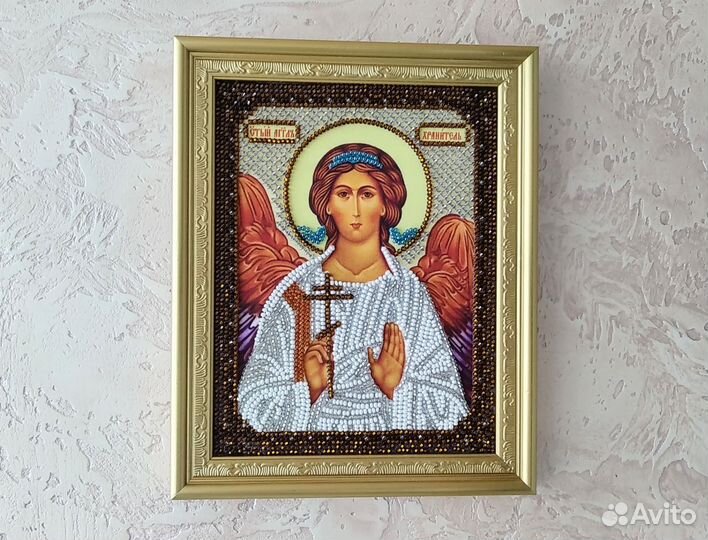 Икона Ангел Хранитель вышитая чешским бисером