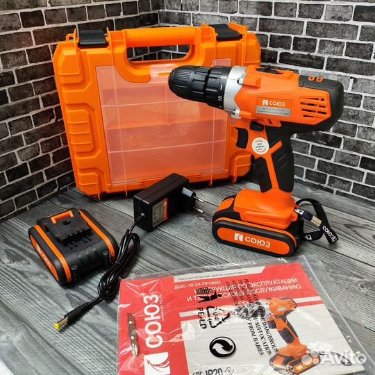 Аккумуляторная дрель шуруповерт Союз дшс-18-2К