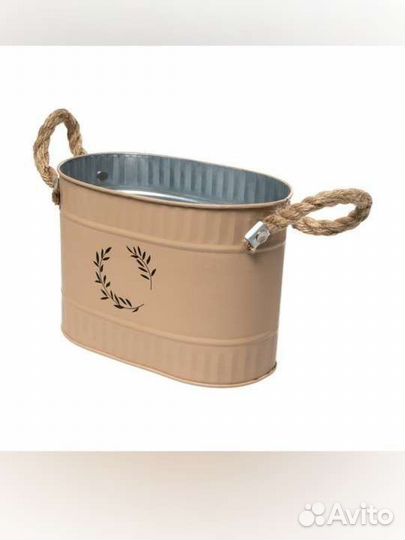 Кашпо металлическое с джутовыми ручками