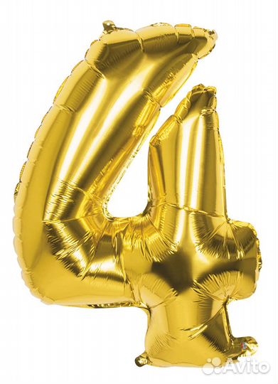 Цифра из фольги с гелием, цифра 4 золото