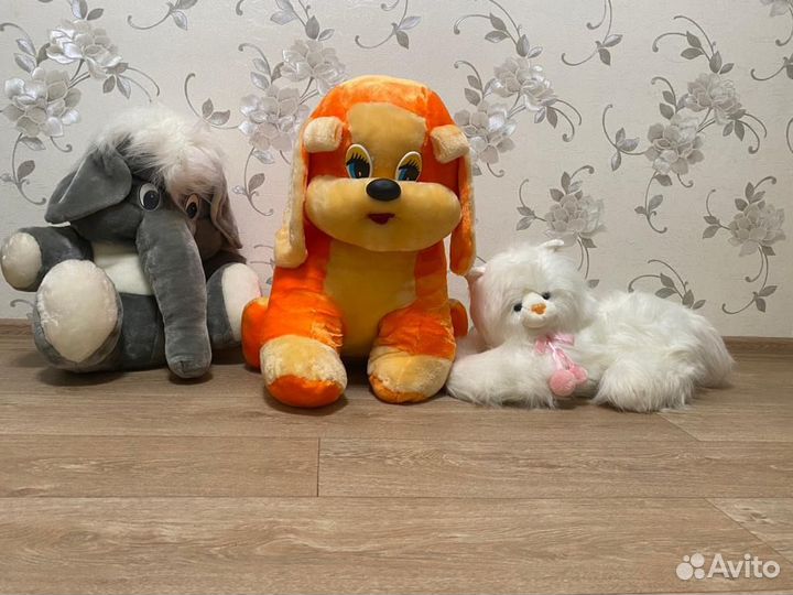 Большие новые мягкие игрушки слон, собака, кошка