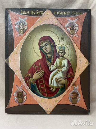 Старинная икона Неопалимая Купина в киоте (Сзр)