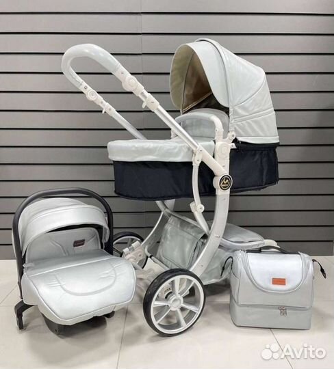 Коляска 3 в 1 эко кожа/ серый -матовый