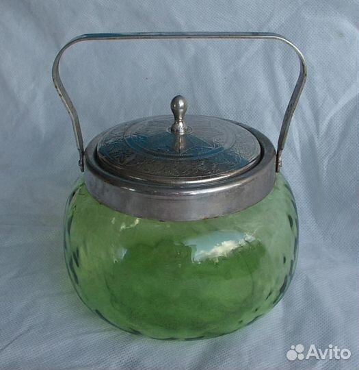 Старинная стекляннаясахарница мельхиор и другие