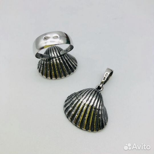 Кольцо и кулон / жемчуг/ серебро 925 / ракушка