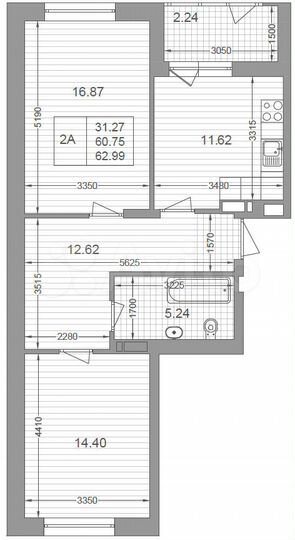 2-к. квартира, 63 м², 13/17 эт.