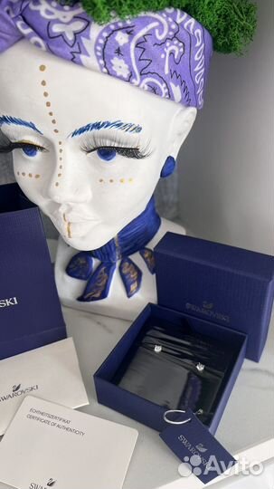 Swarovski белый и голубой сережки и кулон