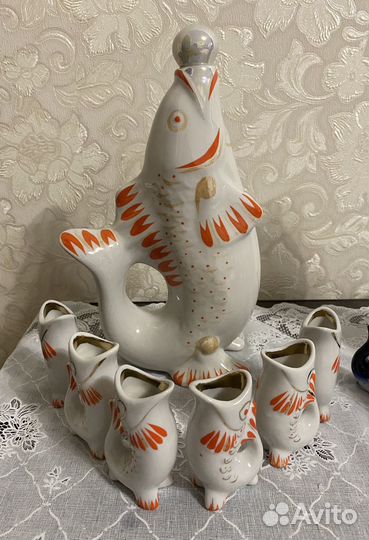 Графин-штоф рыба с рюмками-рябками СССР