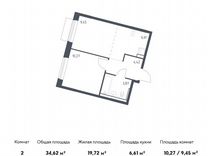 1-к. квартира, 34,6 м², 2/13 эт.