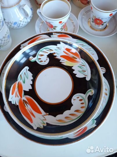 Чайные тройки Вербилки, дивный цветок. Посуда СССР