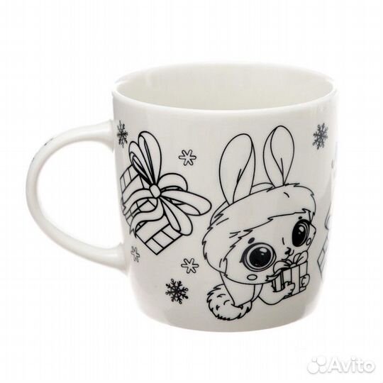 2 шт. Кружка под раскраску на новый год 'Много подарков', 300 мл, новогодний набор для творчества