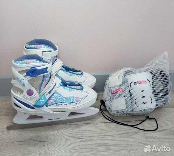 Коньки детские раздвижные nordway, р.31-36+защита