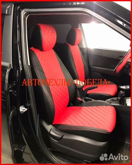 Чехлы Hyundai Creta 1 из экокожи чёрно-красные Ром