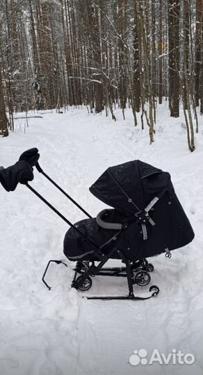 Санки-коляска, детские, зимние на колесах Ника