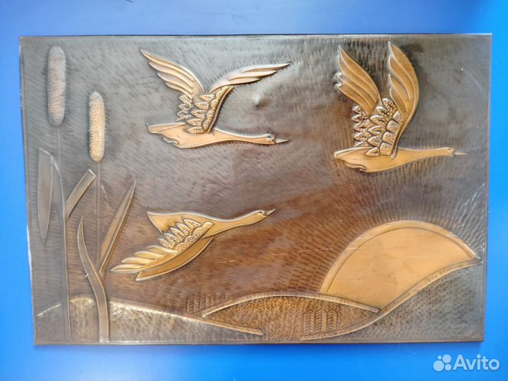 Чеканка. Медь. Журавли. СССР