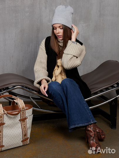 Двойная теплая шапка мелкой вязки Шапки Оптом